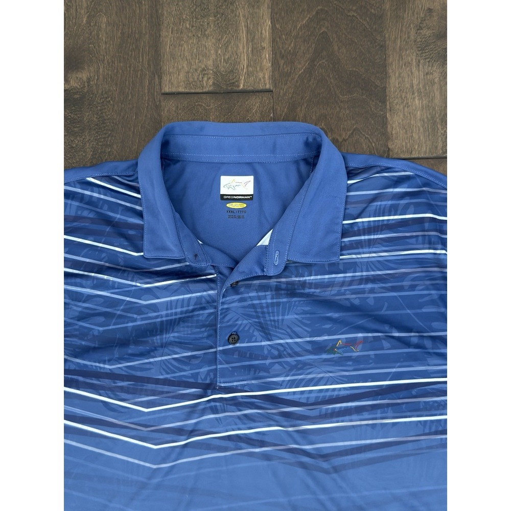 Greg Norman PlayDry Mens Polo Golf Blue Print Shirt Size 3XL Short Sleeve Logo